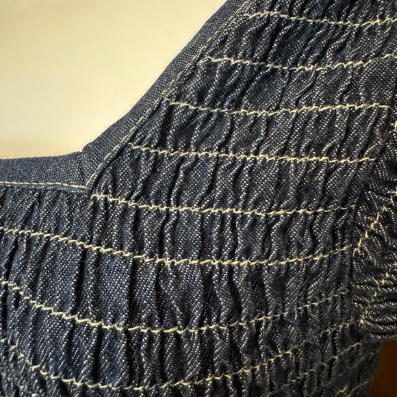 Vintage Deranged Smocked Stretch Denim Top Women's M Y2K 90s Baby Babydoll - Picture 4 of 5
